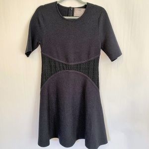 LELA ROSE Eyelet-Paneled Navy Fit & Flare Dress